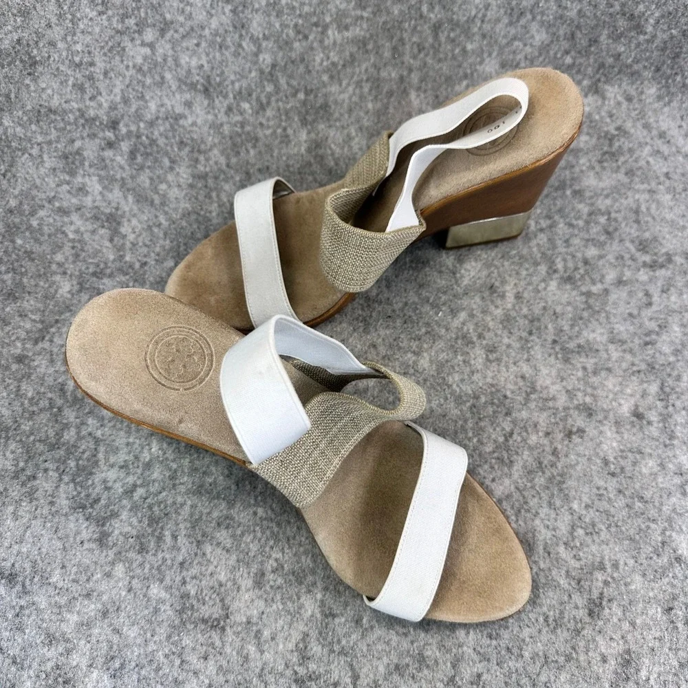 Charleston Wedge Sandals Womens 10 White Tan Elastic Comfort Shoes